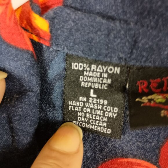 Vintage Red Dragon Hawaiian Shirt By Kennington L Floral Surf Print Short Sleeve - Picture 7 of 8